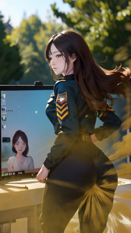 ((velocity)),Attacked by farts, (((Women farting))),(girl farting while training )),bushing,velocity,(a female soldier), (wearing a military soldiers outfit),(stand facing the screen),(her buttt facing the screen) (long hair brown hair),(Asian woman),(training field outdoor),(masterpiece:1.2、top-quality)、(the Extremely Detailed CG Unity 8K Wallpapers、ultra-detailliert、Best Shadows),(The best lighting、extremely delicate and beautiful)、depth of fields、