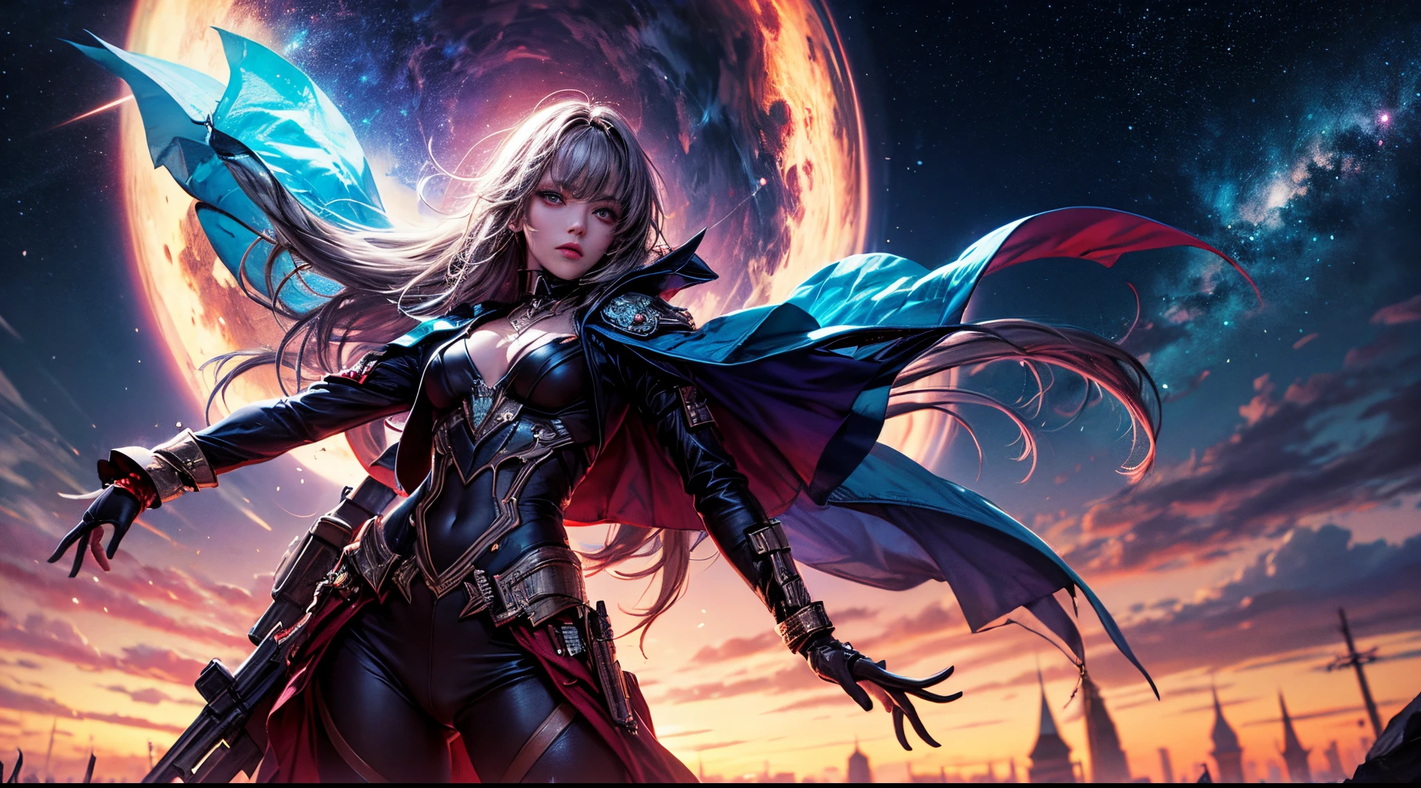 masterpiece, best quality, incredibly absurdres, high detail background, (glowing effect), starry sky, glowing nebula sky, colorful, neon light, fantasy, 1girl, solo, long hair