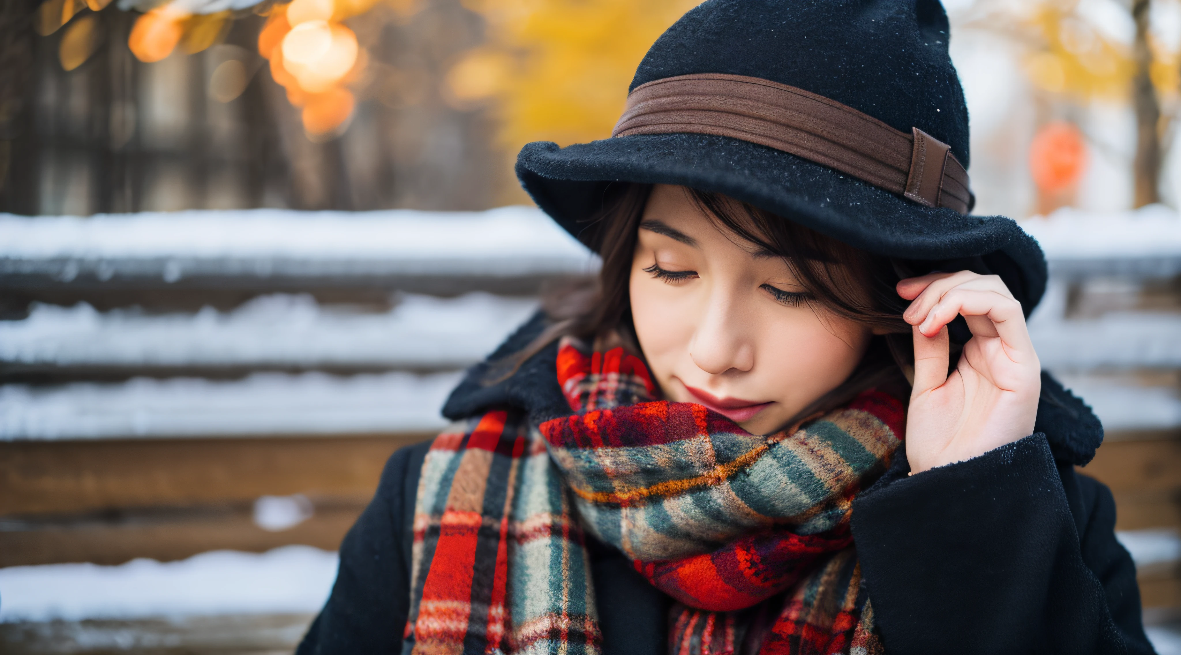 woman wearing scarf and coat The warm cold gesture