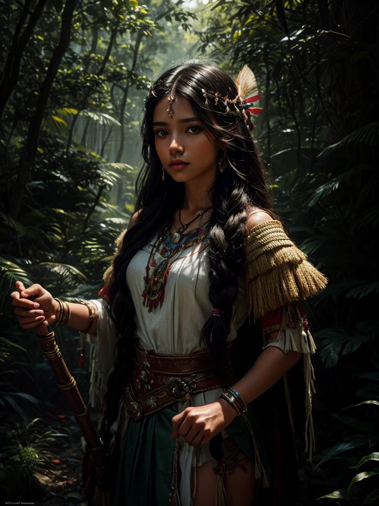 woman in native dress holding bow and bow, Portrait of a young Pocahontas, Portrait of Pocahontas, Beautiful Maiden, Portrait of an Aztec princess, Pocahontas, beautiful character painting, alexandra fomina artstation, forest hunter lady, beautiful fantasy maiden, fantasy art behance, magali villeneuve', Greek Amazon Warrior