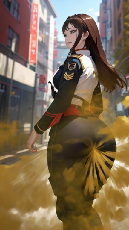 ((velocity)),Attacked by farts, (((Women farting))),(girl farting while holding a weapon )),bushing,velocity,(a female soldier), (wearing a military soldiers outfit),(stand facing the way),(her buttt facing the way) (long hair brown hair),(Asian woman),(military base),(masterpiece:1.2、top-quality)、(the Extremely Detailed CG Unity 8K Wallpapers、ultra-detailliert、Best Shadows),(The best lighting、extremely delicate and beautiful)、depth of fields、