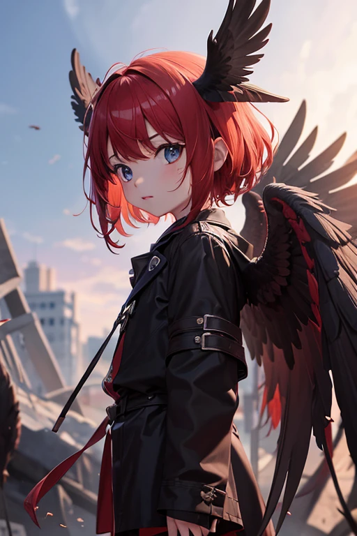 8k, anime, child with bloody wings.