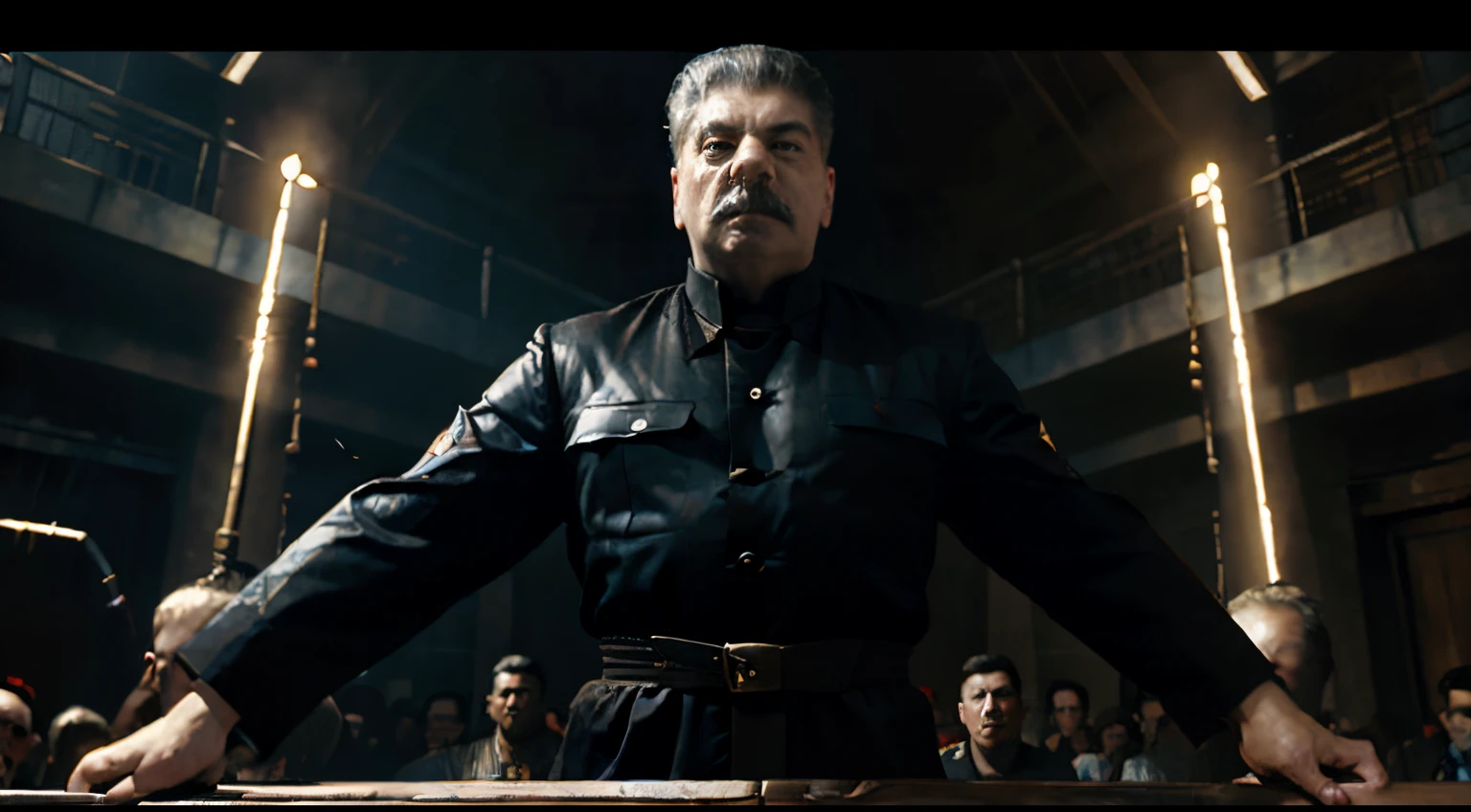 josephstalin, ready to fight, mortal kombat scene fighter, hyperrealistic