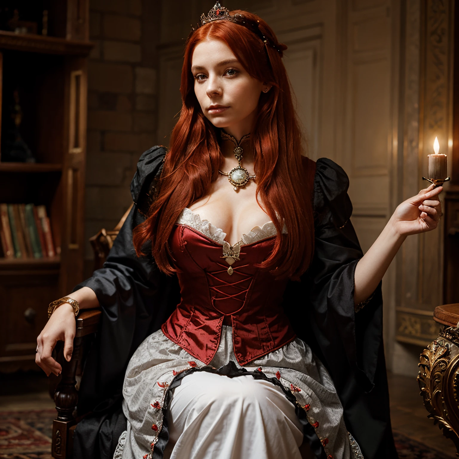 Victorian fantasy magical queen with red hair