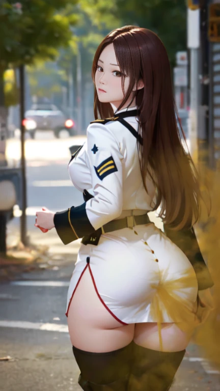 ((velocity)),Attacked by farts, (((Women farting))),(girl farting while stand)),bushing,velocity,(a female soldier), (wearing a military soldiers outfit and dress),(tighhighs),(stand facing the way),(her buttt facing the way) (long hair brown hair),(Asian woman),(military base),(masterpiece:1.2、top-quality)、(the Extremely Detailed CG Unity 8K Wallpapers、ultra-detailliert、Best Shadows),(The best lighting、extremely delicate and beautiful)、depth of fields、
