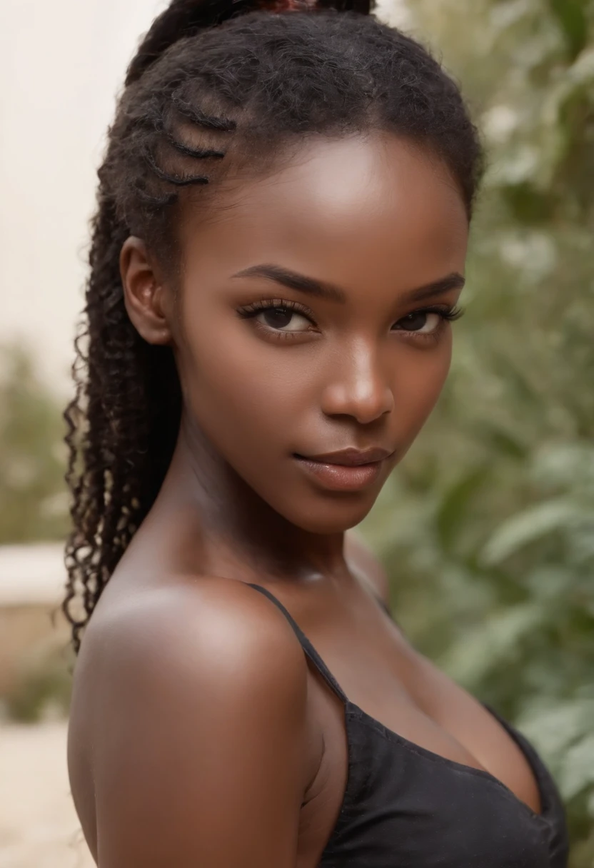 ((Dark African skin, Very deep ebony skin)), ((Its beauty is undeniable)), ((Excited cute face)), ((Hyper detailed perfect eyes,)), ((pose mignonne)), ((Langue sortie)), ((Seductive )), sexy, (( Tight-knit shirt with holes *un peu de sein visible*), shorts courts sexy)), ((Afro ponytail with long African curly hair,)), (( peau)), ((debout, vue de dos)), ((toucher ses propres jambes dans une pose sexy)), ((dehors, Ville publique)), Sharp Focus CGI, photoreallistic, High detail, Realstic, Masterpiece, absurdes, Best quality, Hdr, High quality, high-definition, Extremely detailed, 8k wallpaper, Intricate details, 8K UHD, Full-HD, (photo realist:1.2), contraste, intense illumination, lighting cinematic, natural lighting, hard light, contre-jour, Illumination globale, occlusion ambiante, full body picture, sitting on a beach