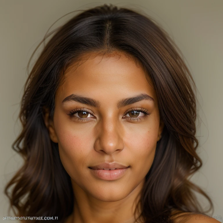 A photorealistic portrait of a insanely beautiful tanned Brazilian young woman with no makeup, mixed race, skin is tanned, extremely detailed brown eyes, long thick dark hair, detailed symmetric realistic face, realistic facial proportions, extremely detailed natural texture, extremely detailed, amazing, fine detail