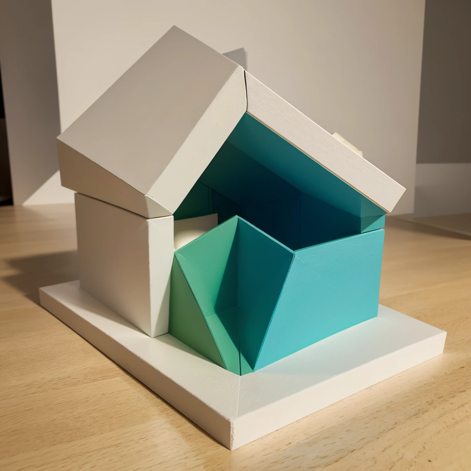 Paint a model of a museum The basic cuboid shape has been supplemented by various geometric shapes, aber nicht dekorativ. Es soll aus Papier nachbaust sein