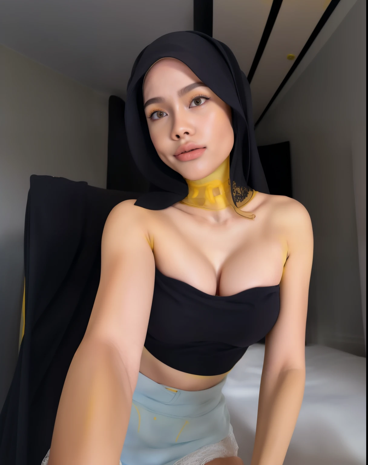(((HIJAB MALAY GIRL))), top-quality、masterpiece、Surreal、((childs room))、((Stuffed animals are on display.))、gymnastic suit、japanes、Pupils、tiny girl、The appearance of the child、Height 140cm、hi-school girl、small body of a child、streaks、Thin leg、独奏、Sunlight、Human Realistic Skin、Glossy skin、a picture、full bodyesbia、(((HEAVY BOOBS))), (((Open mouth))), (((YELLO LACE HIJAB ))), (((HUGE NIPPLES))), ((( HEAVY NIPPLES))), (((HUGE BUTT))), ((( TRANSPARENT YELLOW LACE LINGERIE))), (((YELLOW BRA))), (((YELLOW PANTIES))), (((YELLOW LACE))), (((LONG NIPPLES))), (((CUM FACE))).
