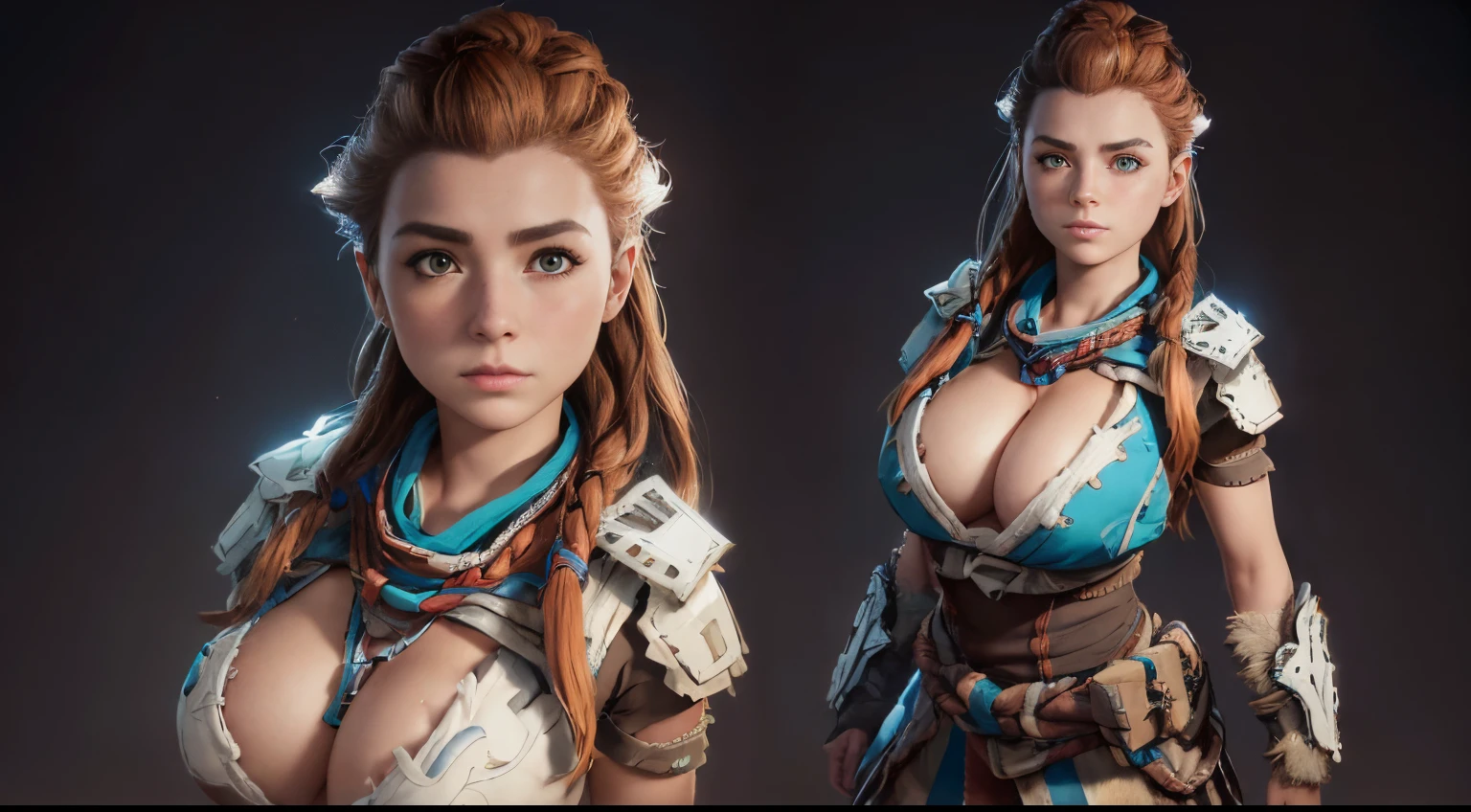 (((aloy))8k,(((Aloy from Horizon Zero Dawn)))(((one girl portrait)))(((aloy)))(((usa traje de aloy)))(((Amazing tits)))caliente, hermosa,((Hornie)),(((viste aloy)))((tiene tetas perfectas)))8k, hiperrealista todo como un motor irreal trazado de rayos render ((estilo humano hiperealista)),(((Empty dark background))). hiperrealista todo como un motor irreal trazado de rayos render estilo humano realista ,(((Empty dark background)))., Suavemente iluminado, Intimo exquisito detalle, foco nítido, intrincadamente detallado, rewarded photography, small-catchlight, bajo contraste, alta nitidez, facial-symmetry, profundidad de campo, cinematic background, Renderizado del motor irreal, Imagen central, dream-like, Suavemente iluminado, intimo, imagen de cuerpo completo ,cuerpo completo,((tetona)),((piernas torneadas)) perfect ass ecchi, hdri