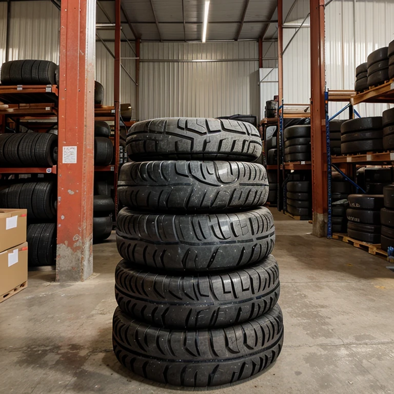 Warehouse with many tires in stock tires