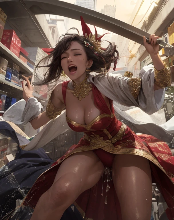 (masutepiece: 1.2, Best Quality), Realistic, (Real Image, Intricate details, depth of fields), Best Quality, masutepiece, Highly detailed, Semi-realistic, 1 girl, 20-year-old woman, With short golden hair, Left eye covered with hair, Blue eyes, King's clothes, blue robe, Thin body base throughout the body02’’ Not only was she forced to drink a powerful aphrodisiac, but the aphrodisiac was evenly applied to her pussy, turning her entire body into an erogenous zone. Her whole body was dyed an abnormally deep red, and the inside of her pussy was glowing hot. Three penises were inside her pussy. The molester, who knows everything about a woman's weaknesses with his fingers, stirs her in all directions with his exquisite fingers, making her feel an intense pleasure that she has never felt before.、The molester continued to stir and give her such intense pleasure for over an hour using exquisite fingering with three fingers.、A wet pussy that looks like it's incontinent、Love juice overflowing and dripping down to the knees、A large erect clitoris that is exposed from the foreskin、Inverted nipples that are erect and asserting themselves、The whole body shines with a streak of sweat、She lost all her strength due to the pleasure and surrendered her body to the molester, and her consciousness became hazy, but she was screaming in joy and going crazy because of the immense pleasure that was being given to her.、She was forced to endure the intense pleasure given to her by the molester's long-lasting caress, and she desperately endured the unwanted pleasure, but her legs were spread wide to the left and right, and the molester's long, extremely thick cock curved up. When I inserted it into her dripping wet pussy, her love juices were gushing out from the side of her panties, and when I penetrated her, she finally closed her eyes.『Not anymore orgasm orgasm I'll go〜』A close-up of the expression on his face as he screams as he reaches a violent climax and becomes captivated by a very lewd and bewitching pleasure.、low angles、