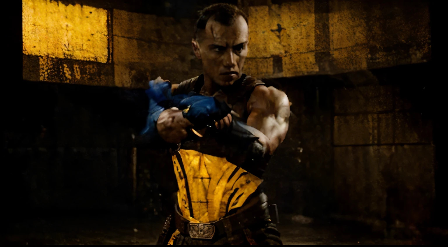 bandera, ready to fight, mortal kombat scene fighter, hyperrealistic, color