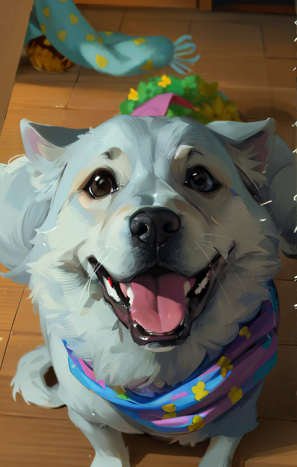 Arafed dog with and purple scarf., happily smiling at the camera, sonriendo dulcemente, Ella tiene una linda cara expresiva, Lindo peludo necesita tu ayuda, she is smiling and happy, Ella tiene una cara linda, She is grinning, Un fotograma de un feliz, Mezcla de Pomerania, Primer plano de un adorable, hermosa y sonriente, muy levemente sonriendo
