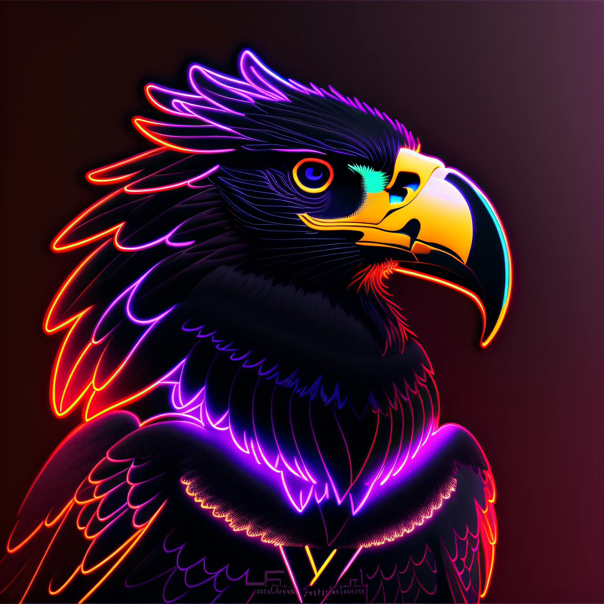 colorful neon lighting German Hoheitszeichen eagle, ((dark black background:1.4))