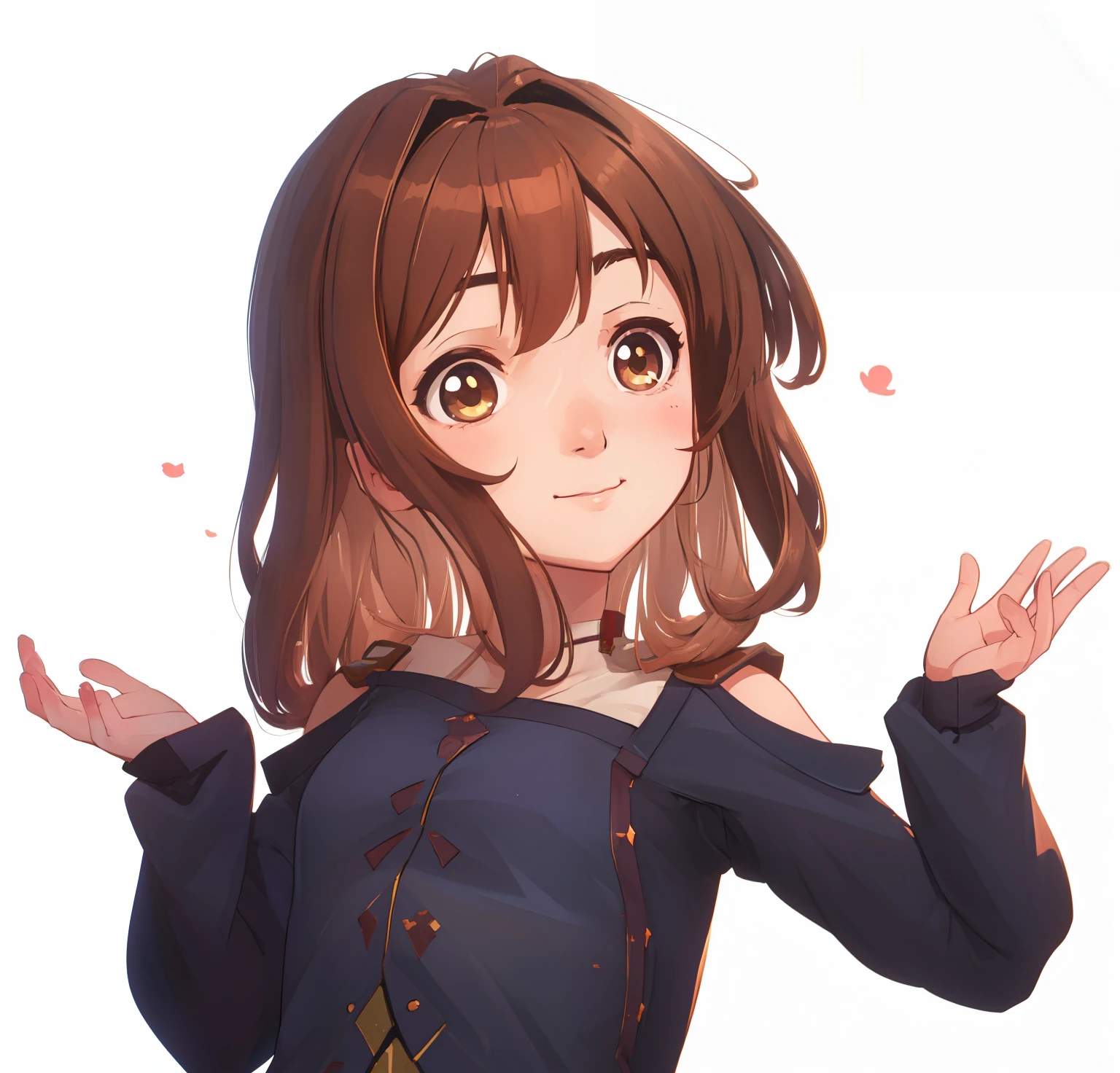 arcane artstyle ,girl with brown hair, a cute girl, cute girl, yuruyuri, best girl, an girl, female protagonist 👀 :8, extremely cute girl face, 1 girl shrugging shoulders, hands raised , rueful smile masterpiece , a girl , gradient , perfect figure , detailed face ,, , (8k, best quality 1.2), ultra-detailed, 8k uhd,, soft lighting, high quality, beautiful lighting,, (cinematic:1.4) , best illumination, best shadow, sharpness, contrast , portrait, both hands raised shrugging