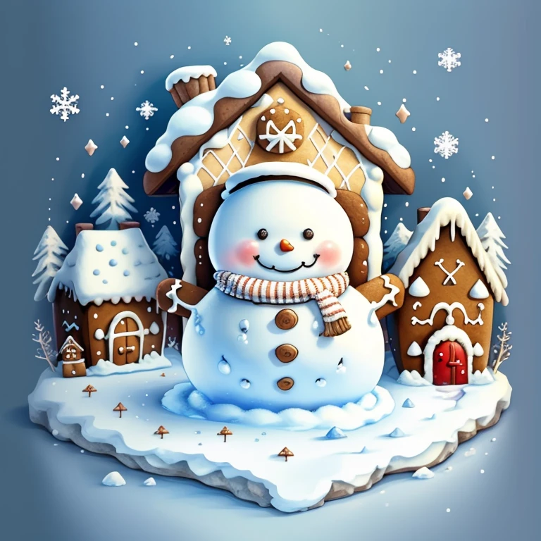 (cute snowman smiling with gingerbread house), Munchkin ,Geometric multidimensional wall portrait, livro de arte, Tchibi,
Yang08k, Beautiful, Colouring,
Obras, of the highest quality, best quality, Arte Oficial, Beautiful and Aesthetic,