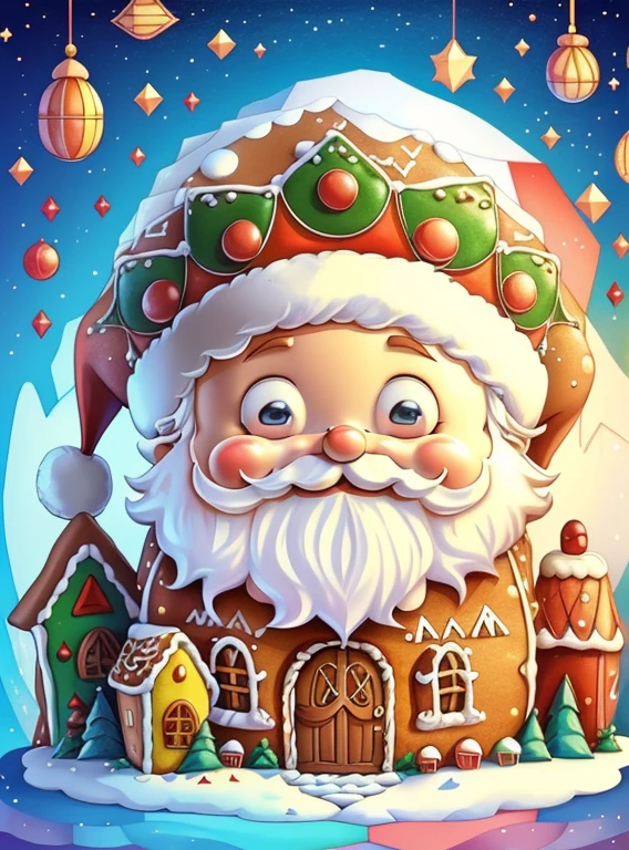 (cute baby santa claus smiling with gingerbread house), Munchkin ,Geometric multidimensional wall portrait, livro de arte, Tchibi,
Yang08k, Beautiful, Colouring,
Obras, of the highest quality, best quality, Arte Oficial, Beautiful and Aesthetic,