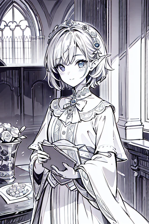 Best quality,Masterpiece,1girl, lineart,elf,short hair