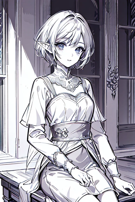 Best quality,Masterpiece,1girl, lineart,elf,short hair