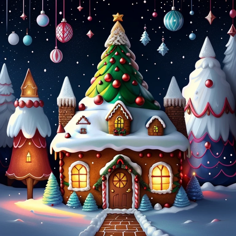 (cute christmas tree and a gingerbread house), Munchkin ,Geometric multidimensional wall portrait, livro de arte, Tchibi,
Yang08k, Beautiful, Colouring,
Obras, of the highest quality, best quality, Arte Oficial, Beautiful and Aesthetic,