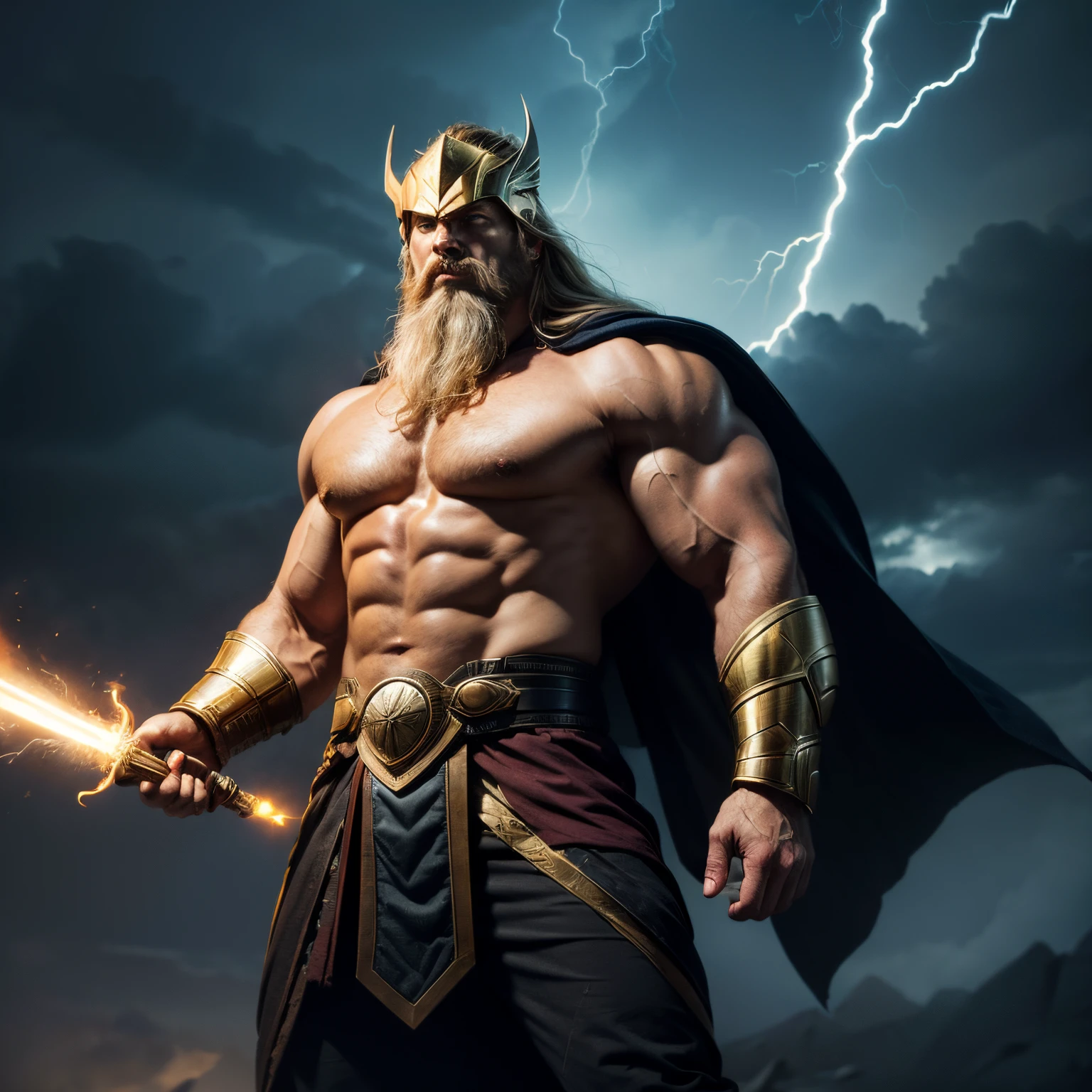 thor,the god of thunder,mythology,bearded man with muscular physique,
golden helmet with wings,wields a mighty weapon called Mjolnir,
powerful and fearless,electric sparks around him,
striking lightning bolts,tall and imposing figure,
stormy clouds in the background,
radiating power and authority,
mythical and divine presence,
epic and heroic atmosphere,
dramatic and intense lighting,
strong and vibrant colors,
impressive and detailed textures,
masterpiece:1.2,ultra-detailed,
realistic:1.37,physically-based rendering,
professional,bokeh,highres,
vivid colors,sharp focus,
ancient and mythical art style,
thunderous sound effects.
