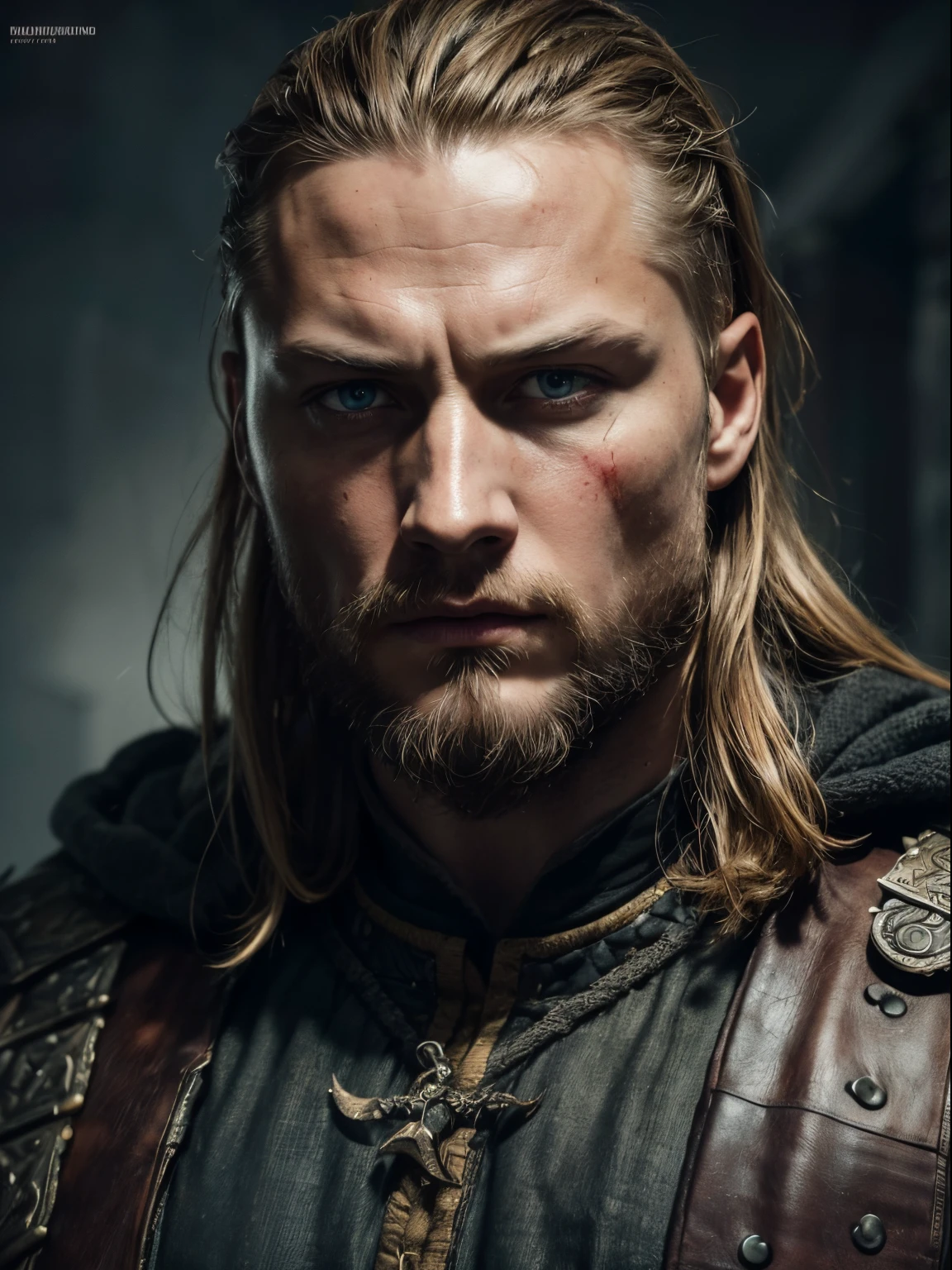 (best quality,ultra-detailed,realistic:1.37),(HDR,UHD,sharp focus),(professional,vivid colors),portraits

Ragnar Lotbrook, a strong and fierce warrior, stands in front of the camera. His intense gaze locks onto the viewer, piercing through their soul. Ragnar's face is drenched in blood, emphasizing the brutality of his battles. 

Every detail of Ragnar's face is beautifully captured, with emphasis on his rugged features and battle scars. His eyes, representing his determination and strength, are strikingly detailed. The eyes are captivating, with a depth that draws the viewer in. His lips, slightly parted, add an air of anticipation and intensity to the scene. 

The overall image quality is superb, showcasing the best of high-resolution photography. The attention to detail is unparalleled, capturing even the finest texture and nuances on Ragnar's face. The realistic rendering brings out the true essence of the character, making him come alive.

The color palette is carefully chosen to enhance the impact of the image. The colors are vivid and vibrant, adding a sense of energy and intensity to the scene. The use of professional lighting enhances the facial features, creating dynamic shadows and highlights that add depth and dimension.

The portrait style of the artwork emphasizes Ragnar's character and presence. It showcases his strength, determination, and the raw emotions he holds. The portrait invites the viewer to gaze into Ragnar's eyes, connecting with the internal struggles and experiences of the warrior.

In the background, a hint of the battles he has fought. The scene captures the essence of Ragnar's journey, displaying his resilience and unwavering spirit. The lighting casts a dramatic effect, creating a powerful atmosphere that emphasizes the depth of his character.

Overall, this prompt captures the essence of Ragnar Lotbrook, showcasing his intense gaze, blood-covered face, and the emotions he embodies. It combines the highest quality visual elements with realistic rendering and vivid colors to create a masterpiece that truly brings the character to life.