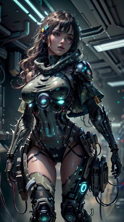 ((Best quality)), ((masterpiece)), (highly detailed:1.3), 3D, beautiful (cyberpunk:1.2) special forces, robort,female with thick voluminous hair wearing (wearing camouflage_uniform:1.1), body armour,cape,digital (camouflage:1.3),HDR (High Dynamic Range),Ray Tracing,NVIDIA RTX,Super-Resolution,Unreal 5,Subsurface scattering,PBR Texturing,Post-processing,Anisotropic Filtering,Depth-of-field,Maximum clarity and sharpness,Multi-layered textures,Albedo and Specular maps,Surface shading,Accurate simulation of light-material interaction,Perfect proportions,Octane Render,Two-tone lighting,Wide aperture,Low ISO,White balance,Rule of thirds,8K RAW,Efficient Sub-Pixel,sub-pixel convolution,