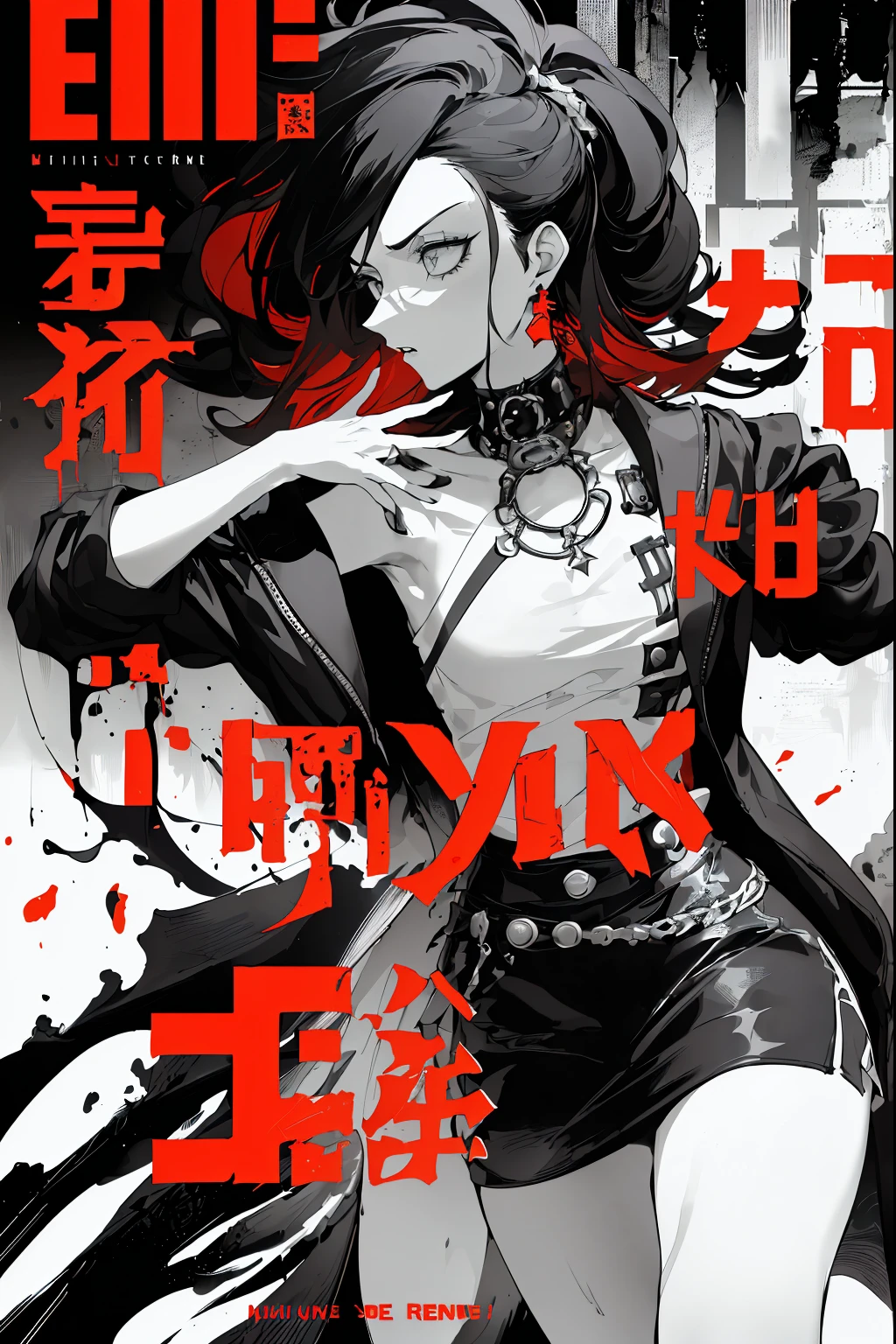 ((((dramatic))), (((gritty))), (((intense))) film poster featuring a young woman as the central character. She stands confidently in the center of the poster, wearing a stylish and edgy outfit, with a determined expression on her face. The background is dark and gritty, with a sense of danger and intensity. The text is bold and attention-grabbing, with a catchy tagline that adds to the overall feeling of drama and excitement. The color palette is mainly dark with splashes of vibrant colors, giving the poster a dynamic and visually striking appearance,tachi-e (magazine:1.3), (cover-style:1.3), fashionable, woman, vibrant, outfit, posing, front, colorful, dynamic, background, elements, confident, expression, holding, statement, accessory, majestic, coiled, around, touch, scene, text, cover, bold, attention-grabbing, title, stylish, font, catchy, headline, larger, striking, modern, trendy, focus, fashion,
