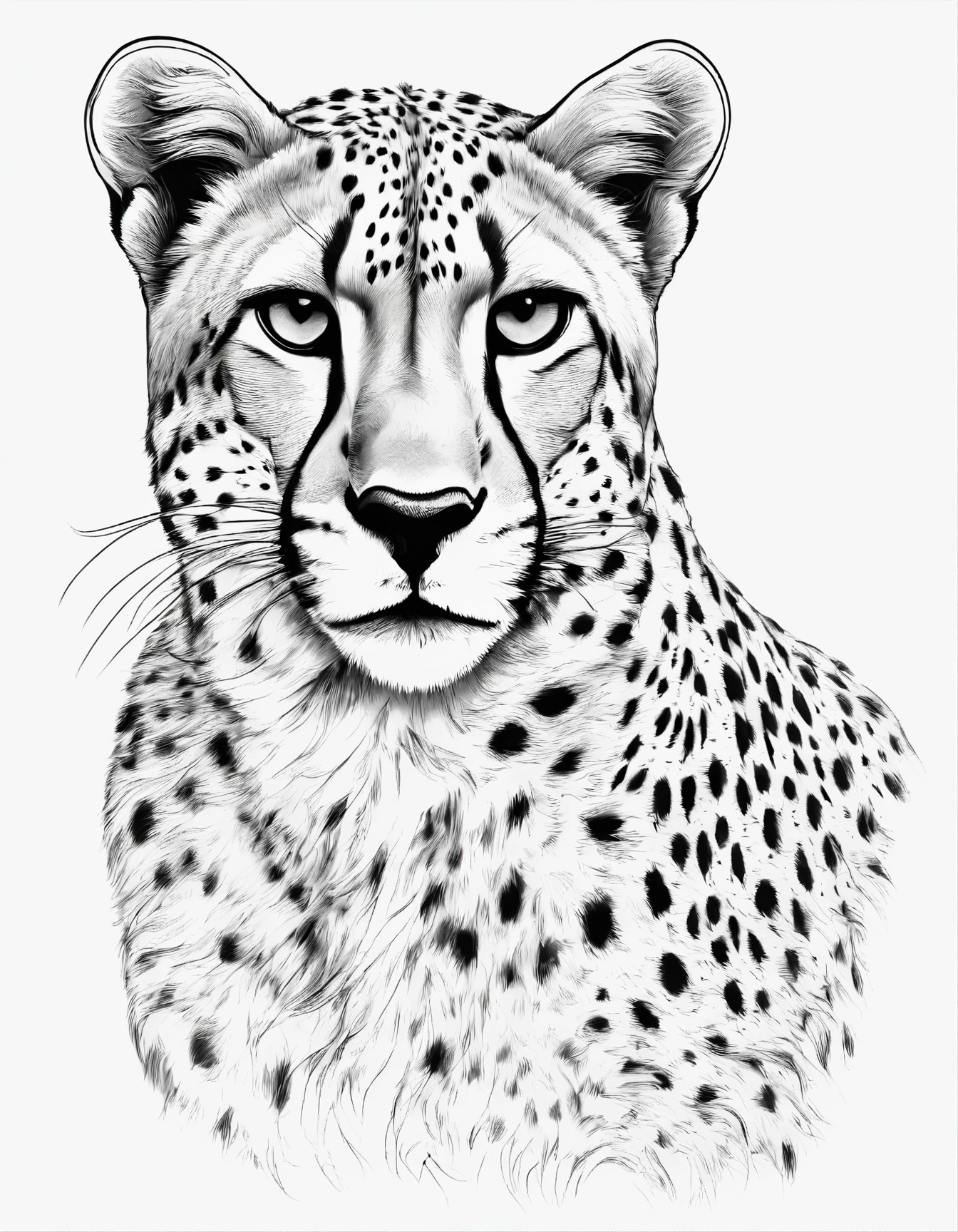 cheetah cat for coloring book with white background. No grayscale,black and white,no shadowing, African savanna elements,beautiful detailed eyes