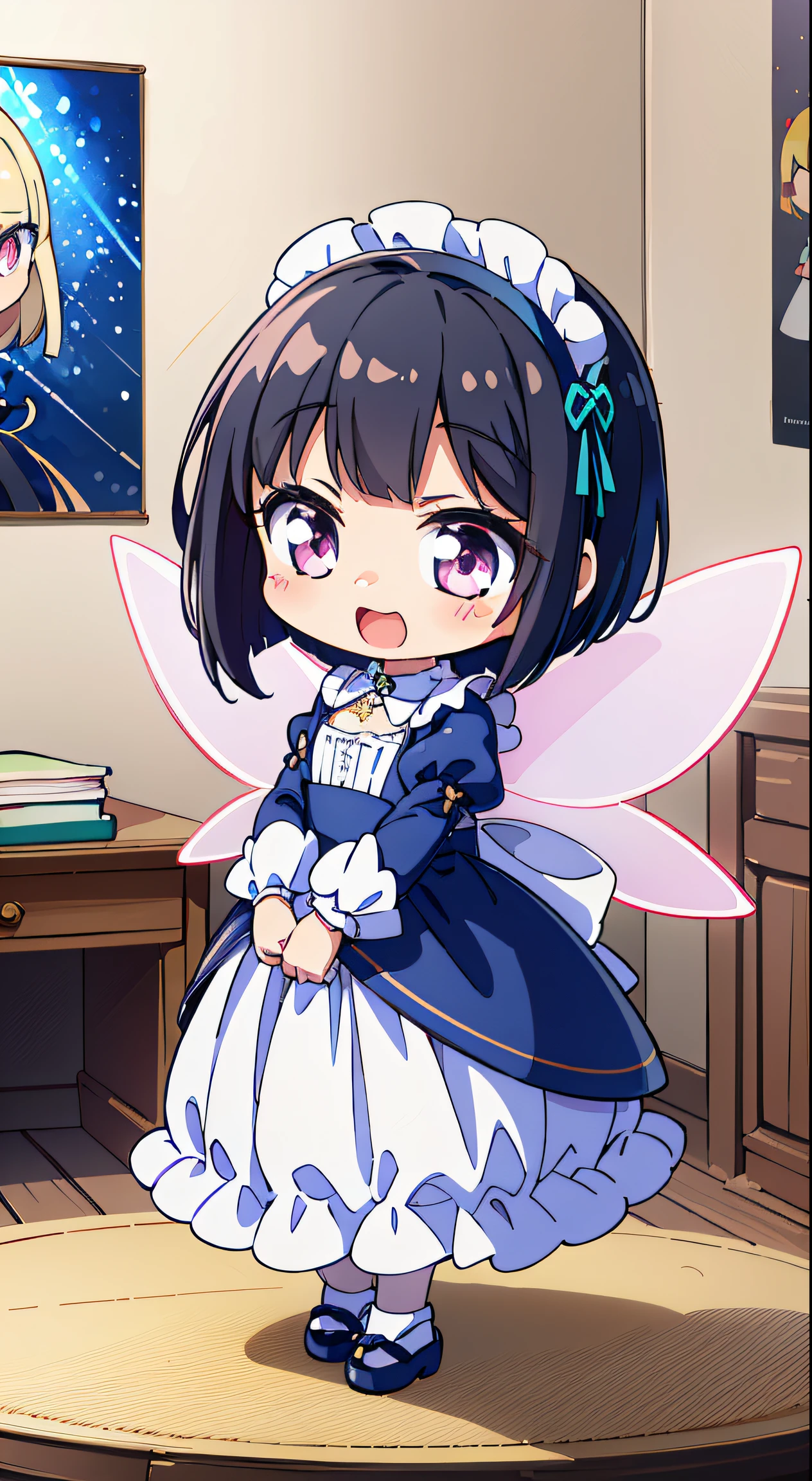 Anime girl in a dress and fairy wings standing in a room - SeaArt AI