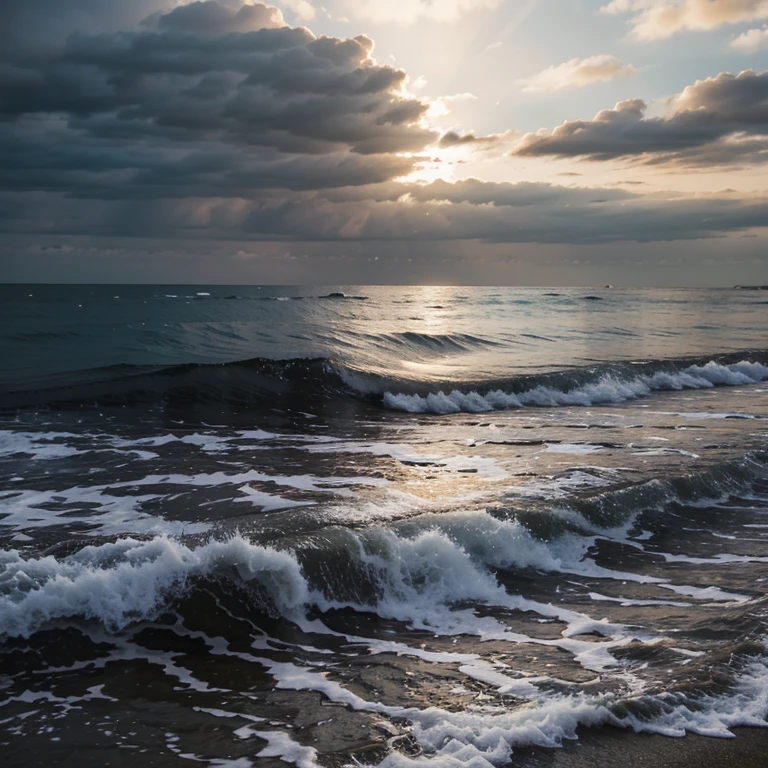 Mar agitado a noite com tempestade e raios