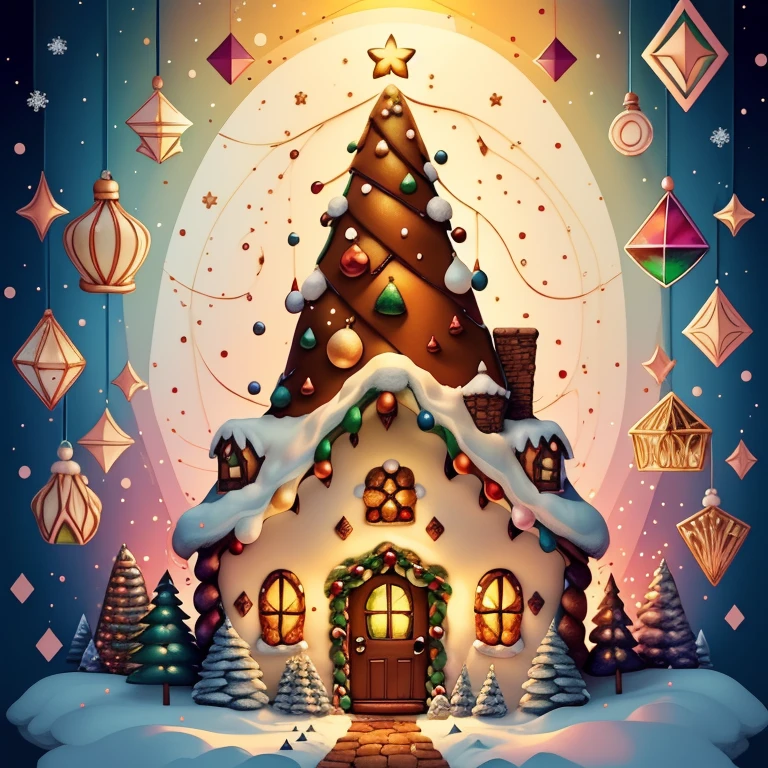 (cute christmas tree with lights and a gingerbread house), Munchkin ,Geometric multidimensional wall portrait, livro de arte, Tchibi,
Yang08k, Beautiful, Colouring,
Obras, of the highest quality, best quality, Arte Oficial, Beautiful and Aesthetic,