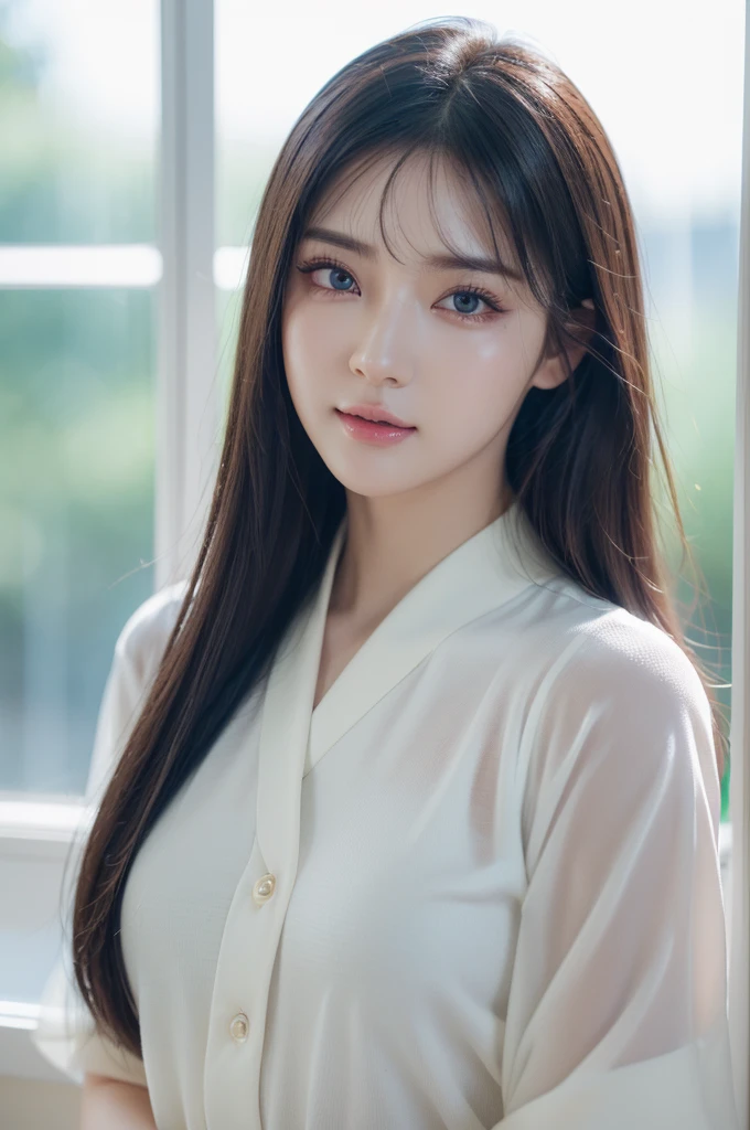 (4k, photorealistic:1.25) ,( real eyes, normal eyes, lipgloss, eyelashes, gloss-face, glossy skin, best quality, ultra highres, depth of field, chromatic aberration, caustics, Broad lighting, natural shading,Kpop idol) looking at viewer with a serene and goddess-like happiness, hinata hyuga,