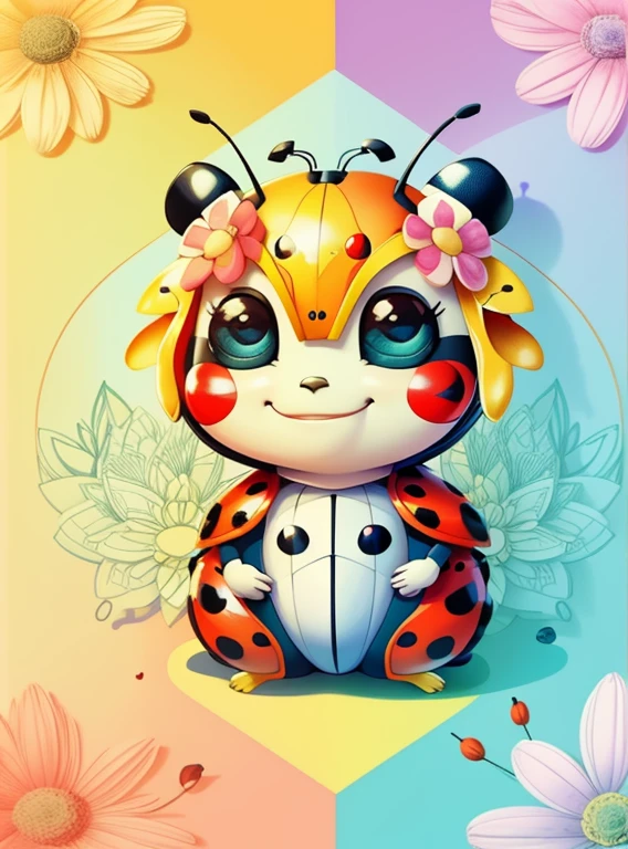 (cute ladybug smiling with flowers), Munchkin ,Geometric multidimensional wall portrait, livro de arte, Tchibi,
Yang08k, Beautiful, Colouring,
Obras, of the highest quality, best quality, Arte Oficial, Beautiful and Aesthetic,