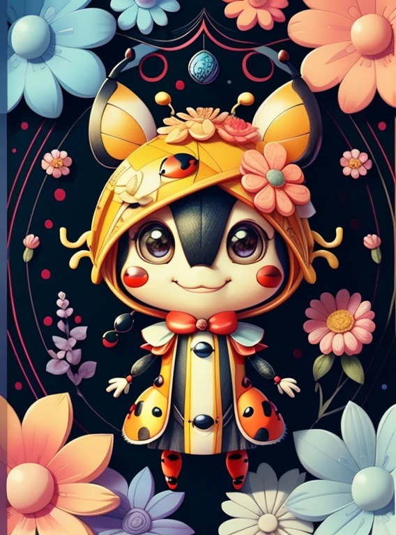 (cute ladybug smiling with flowers), Munchkin ,Geometric multidimensional wall portrait, livro de arte, Tchibi,
Yang08k, Beautiful, Colouring,
Obras, of the highest quality, best quality, Arte Oficial, Beautiful and Aesthetic,