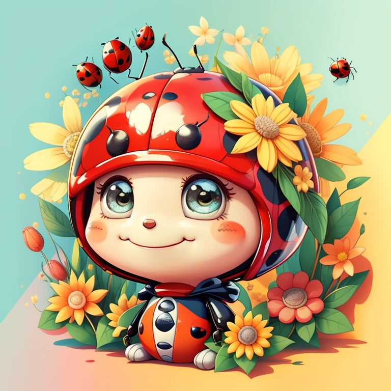 (cute ladybug smiling with flowers), Munchkin ,Geometric multidimensional wall portrait, livro de arte, Tchibi,
Yang08k, Beautiful, Colouring,
Obras, of the highest quality, best quality, Arte Oficial, Beautiful and Aesthetic,