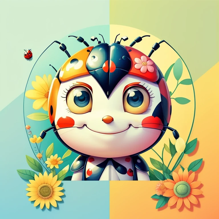 (cute ladybug smiling with flowers), Munchkin ,Geometric multidimensional wall portrait, livro de arte, Tchibi,
Yang08k, Beautiful, Colouring,
Obras, of the highest quality, best quality, Arte Oficial, Beautiful and Aesthetic,
