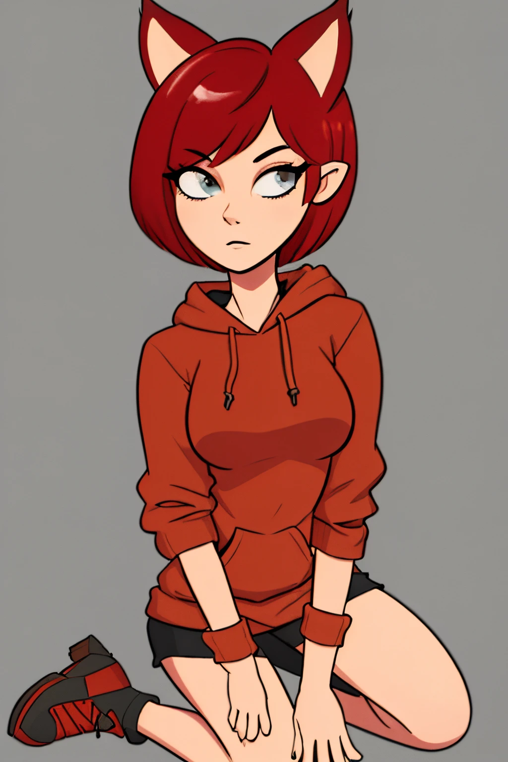 detailed illustration, (front view), (side view),dynamic angle, ultra-detailed, illustration, clean line art, shading, anime, detailed eyes, detailed face, beautiful face, dramatic lighting, detailed illustration, dynamic angle, ultra-detailed, illustration, masterpiece, masterwork, beautiful,
Succubus woman, young, timid, wearing an oversized sweater, (red skin:2.0), round wire frame glasses, knitted ribbed sweater, sleeves too long, sweater goes down to knees, sitting on her knees, hands between her legs, long demon tail, pointy red ears, yellow cat eyes, long white hair, smiling, large breasts squeezed together, BBW, lots of junk in her trunk, ginormous ass, humongous hips, thicc thighs, sitting in a bed, eating bonbons, knee high socks,