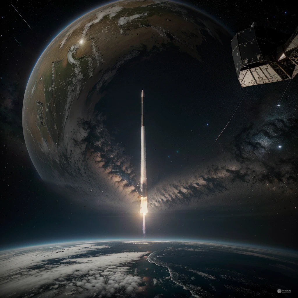 Corée du Nord'un missile nucléaire、Il est sur le point d'entrer dans l'atmosphère depuis l'espace vers le continent américain sur Terre..、angle depuis l'espace、équipement de terre