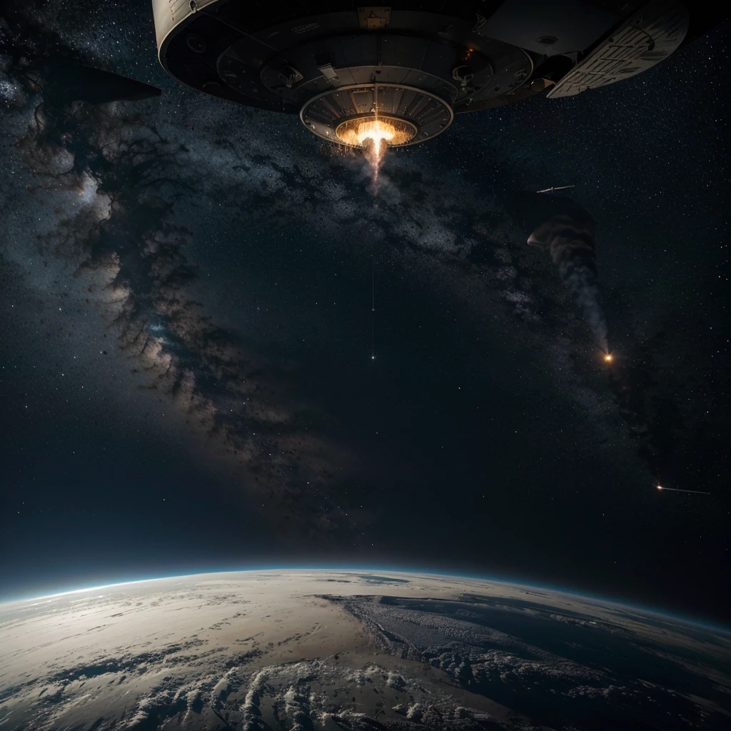 Corée du Nord'un missile nucléaire、Il est sur le point d'entrer dans l'atmosphère depuis l'espace vers le continent américain sur Terre..、angle depuis l'espace、équipement de terre
