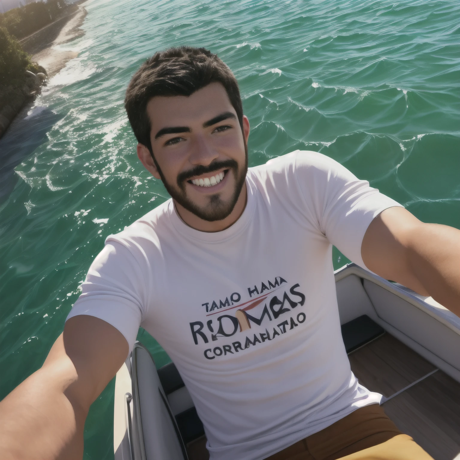 Hombre arafed sentado en un muelle sonriendo, una foto de Niko Henrichon, Shutterstock, Bellas Artes, Un hombre sentado en un embarcadero, Hombre atractivo, 38 year old man on a sailboat, Hombre atractivo, usar una camisa de lino, Hombre sonriente, Joven con corto, Relajarse en un yate en el mar, hombre sonriente