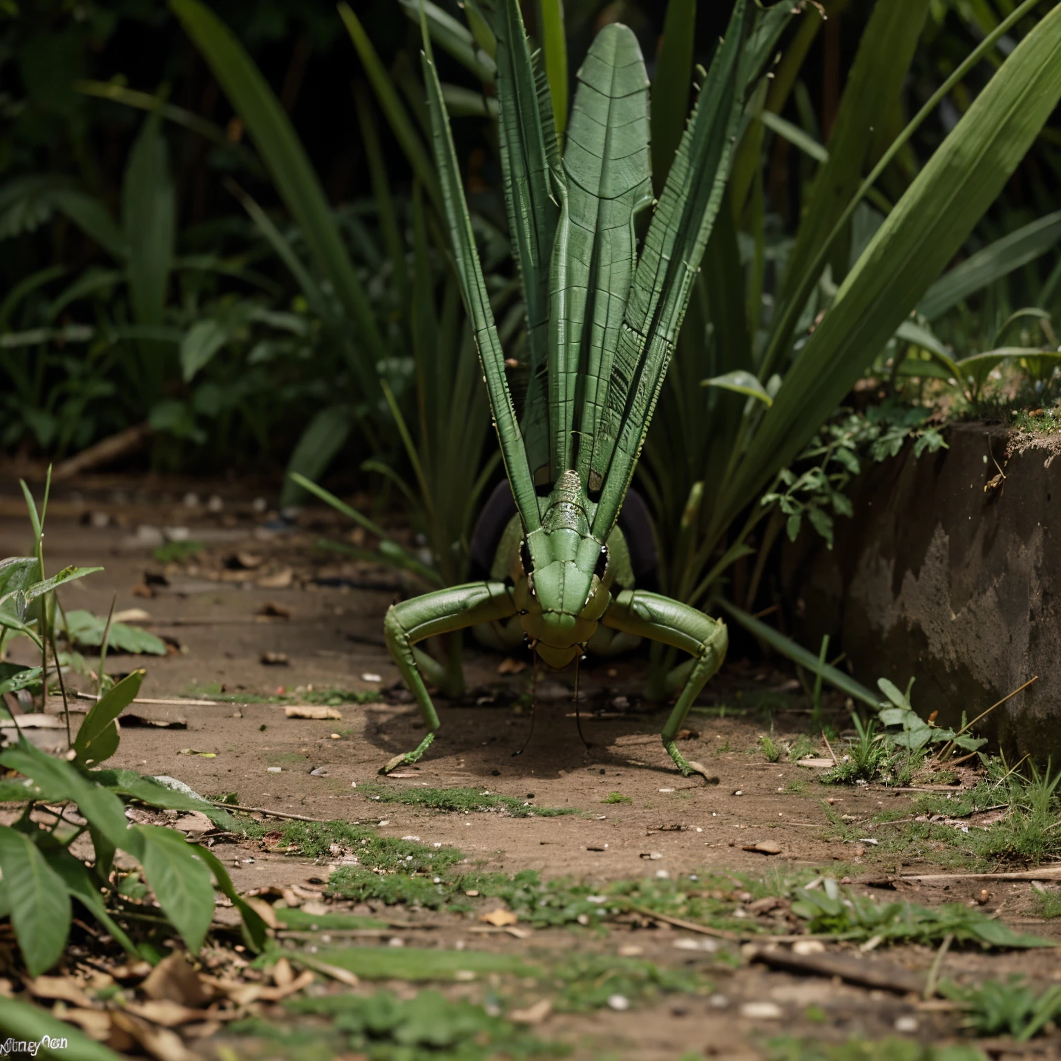 Green grasshopper jumping in the green
