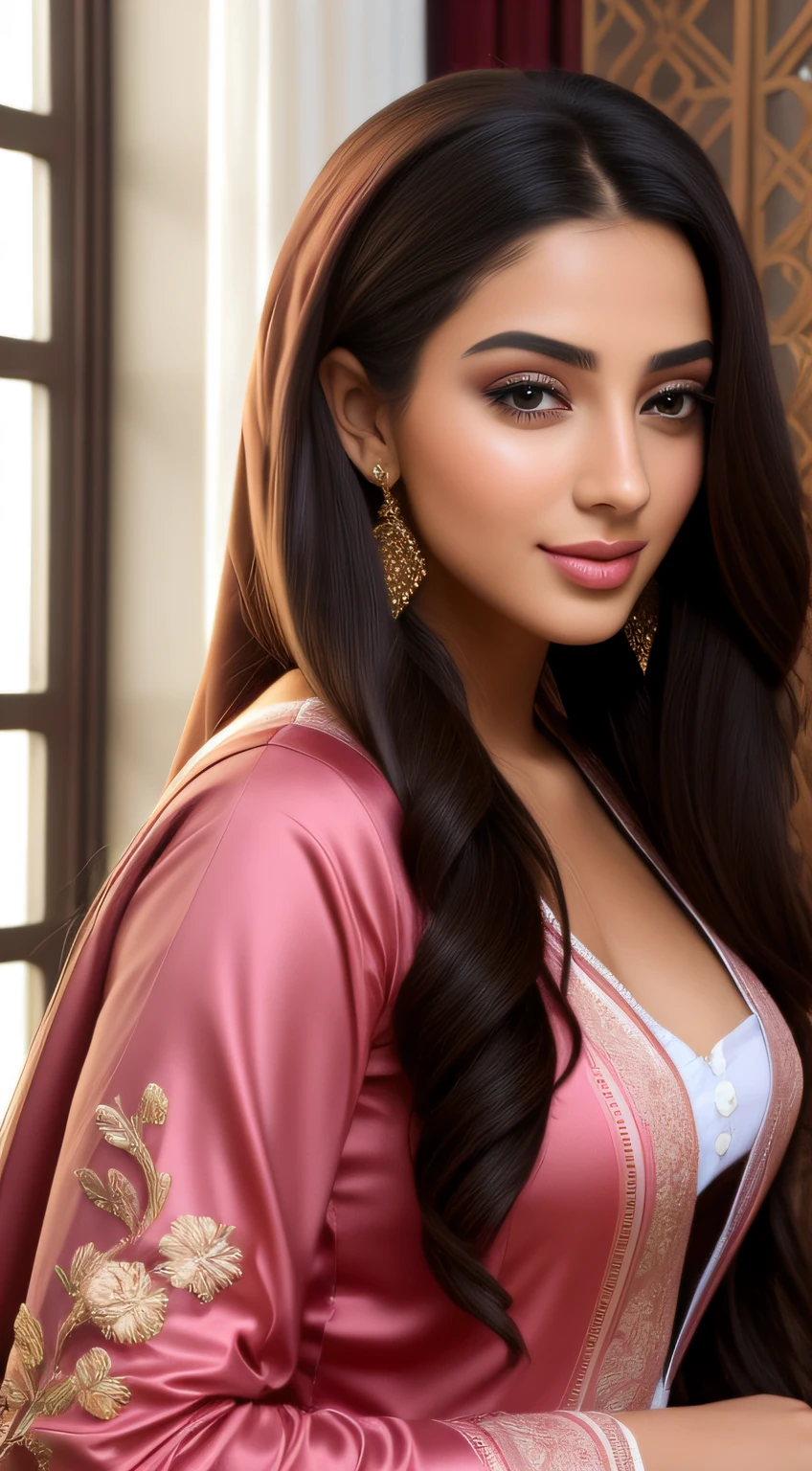 belle Femme arabe de 23 ans, le hijab, texture de la peau bronze,