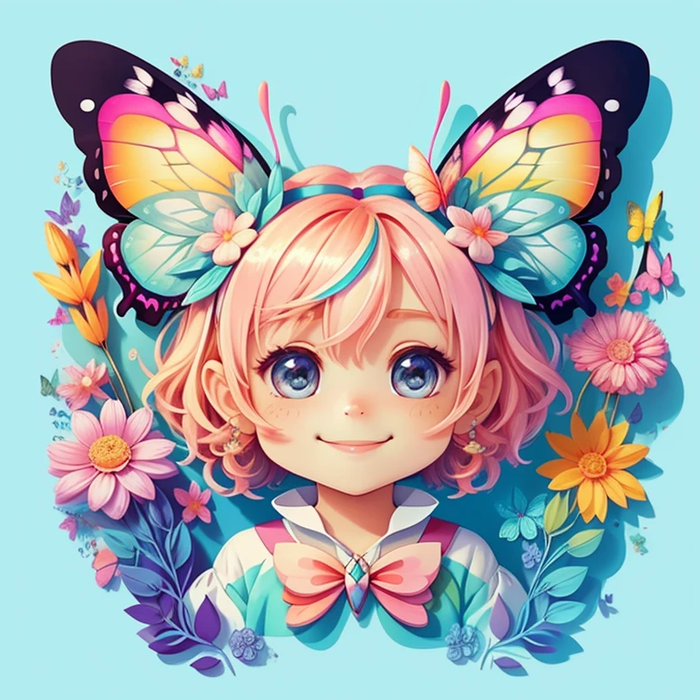 (cute butterfly smiling with flowers), Munchkin ,Geometric multidimensional wall portrait, livro de arte, Tchibi,
Yang08k, Beautiful, Colouring,
Obras, of the highest quality, best quality, Arte Oficial, Beautiful and Aesthetic,