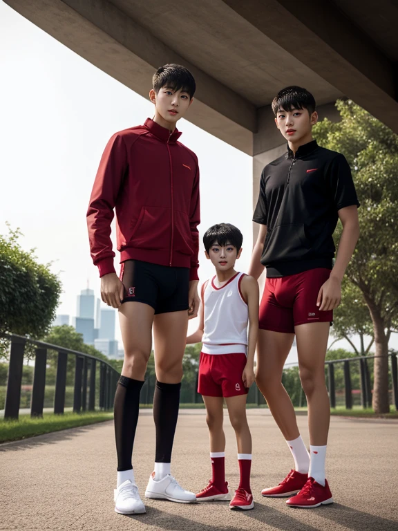  teenagers , very young , light-skin , wearing an dark red sexy underwear, tmasterpiece，k hd，the feet，Transparent sports vest，semi transparent，black long socks，The barefoot , red colour , handsome and cute , extreme cute boy , white skin , dark red underwear boxers shorts , extremely tall and cute boy ,oppa model , handsome model , full body , dark red boxers underwears short shorts , black socks , white light-skin , Chinese model , young boy , white skin , handsome and extremely cute , red boxers underwear shorts , long black socks , handsome model , at the park , jogging , model oppa , long legs , jogging , running , high knee black socks ,black  long socks , stand up , extremely tall , extremely high , red underwears , red sports underwear , long black socks , clean and white legs , Chinese model , extremely long legs , looking at the camera , clean and white thigh , huge bulge , kid face , b , wearing red underwears boxers , light and white skin , red undies , two different height boy , height gap , out grown , towering boy and shorty boy , growth spurt , towering boy , very very very tall boy beside very very very short boy