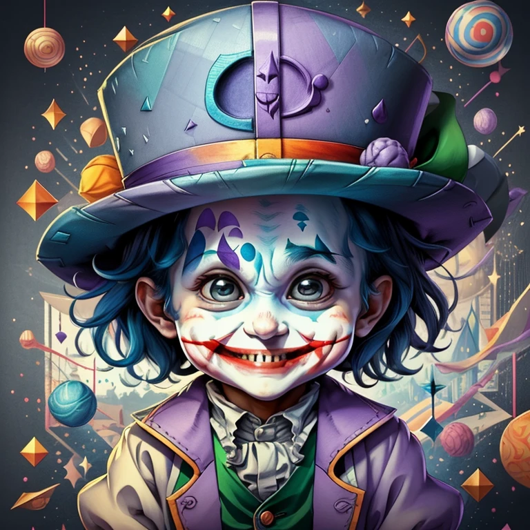 (cute joker smiling with a hat), Munchkin ,Geometric multidimensional wall portrait, livro de arte, Tchibi,
Yang08k, Beautiful, Colouring,
Obras, of the highest quality, best quality, Arte Oficial, Beautiful and Aesthetic,
