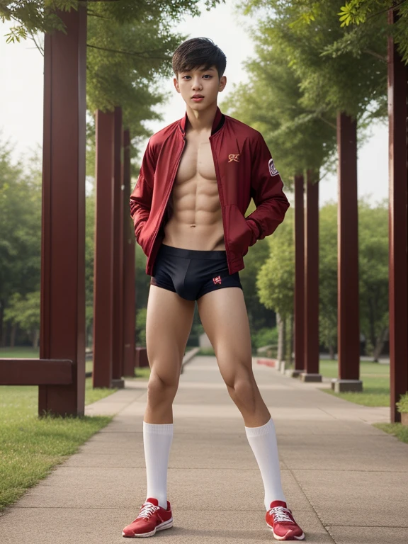  teenagers ,  young , light-skin , wearing an dark red sexy underwear, tmasterpiece，k hd，the feet，Transparent sports vest，semi transparent，black long socks，The barefoot , red colour , handsome and cute , extreme cute boy , white skin , dark red underwear boxers shorts , extremely tall and cute boy ,oppa model , handsome model , full body , dark red boxers underwears short shorts , black socks , white light-skin , Chinese model , young boy , white skin , handsome and extremely cute , red boxers underwear shorts , long black socks , handsome model , at the park , jogging , model oppa , long legs , jogging , running , high knee black socks ,black  long socks , stand up , extremely tall , extremely high , red underwears , red sports underwear , long black socks , clean and white legs , Chinese model , extremely long legs , looking at the camera , clean and white thigh , heavy bulge , kid face , baby face , wearing jacket , red underwears boxers , light and white skin , Chinese model , photo shot from side , look from body side