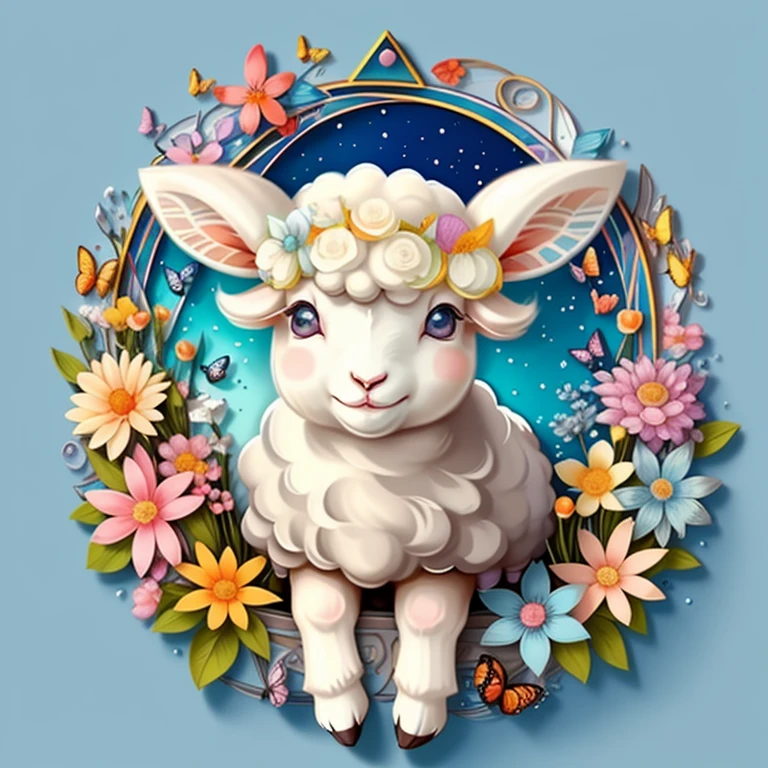 (cute lamb smiling with flowers and butterflies), Munchkin ,Geometric multidimensional wall portrait, livro de arte, Tchibi,
Yang08k, Beautiful, Colouring,
Obras, of the highest quality, best quality, Arte Oficial, Beautiful and Aesthetic,