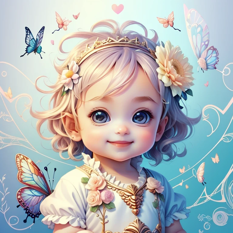 (cute  cupid smiling with flowers and butterflies), Munchkin ,Geometric multidimensional wall portrait, livro de arte, Tchibi,
Yang08k, Beautiful, Colouring,
Obras, of the highest quality, best quality, Arte Oficial, Beautiful and Aesthetic,